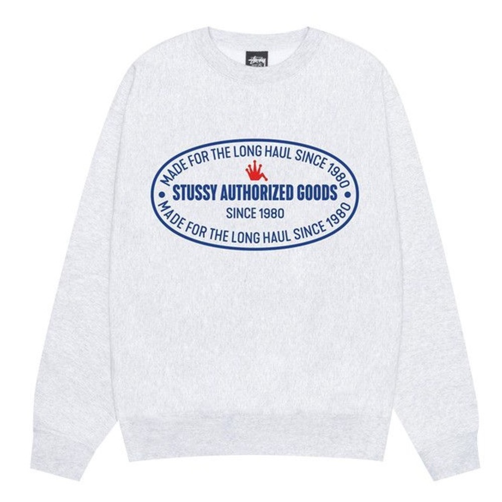 NWOT Stussy Ash Heather Grey Authorized Crew Crewneck Sweatshirt, XXL